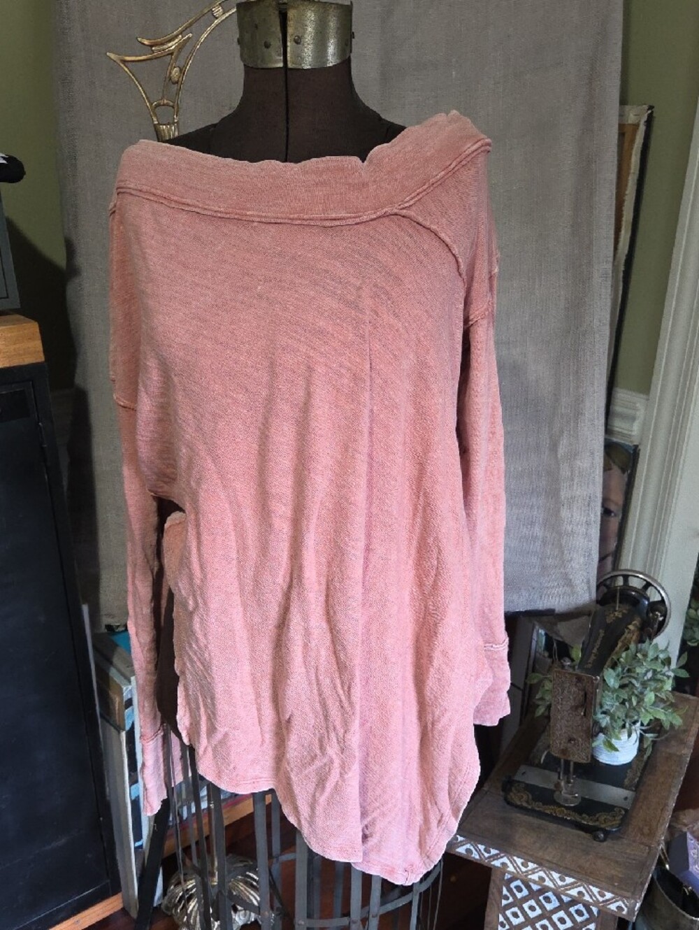 We The Free Long Slv Off-Shoulder Top - Dusty Rose-M